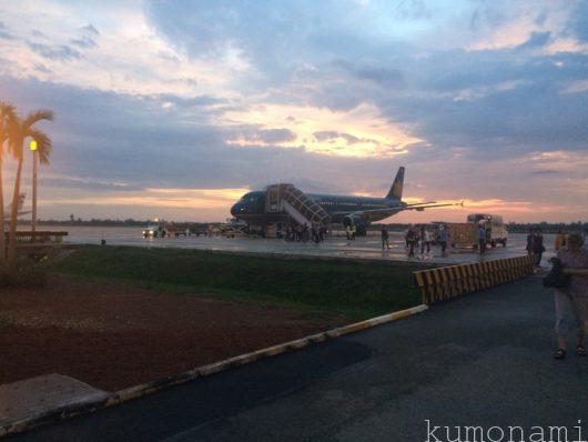 シェムリアップ国際空港に着いた飛行機